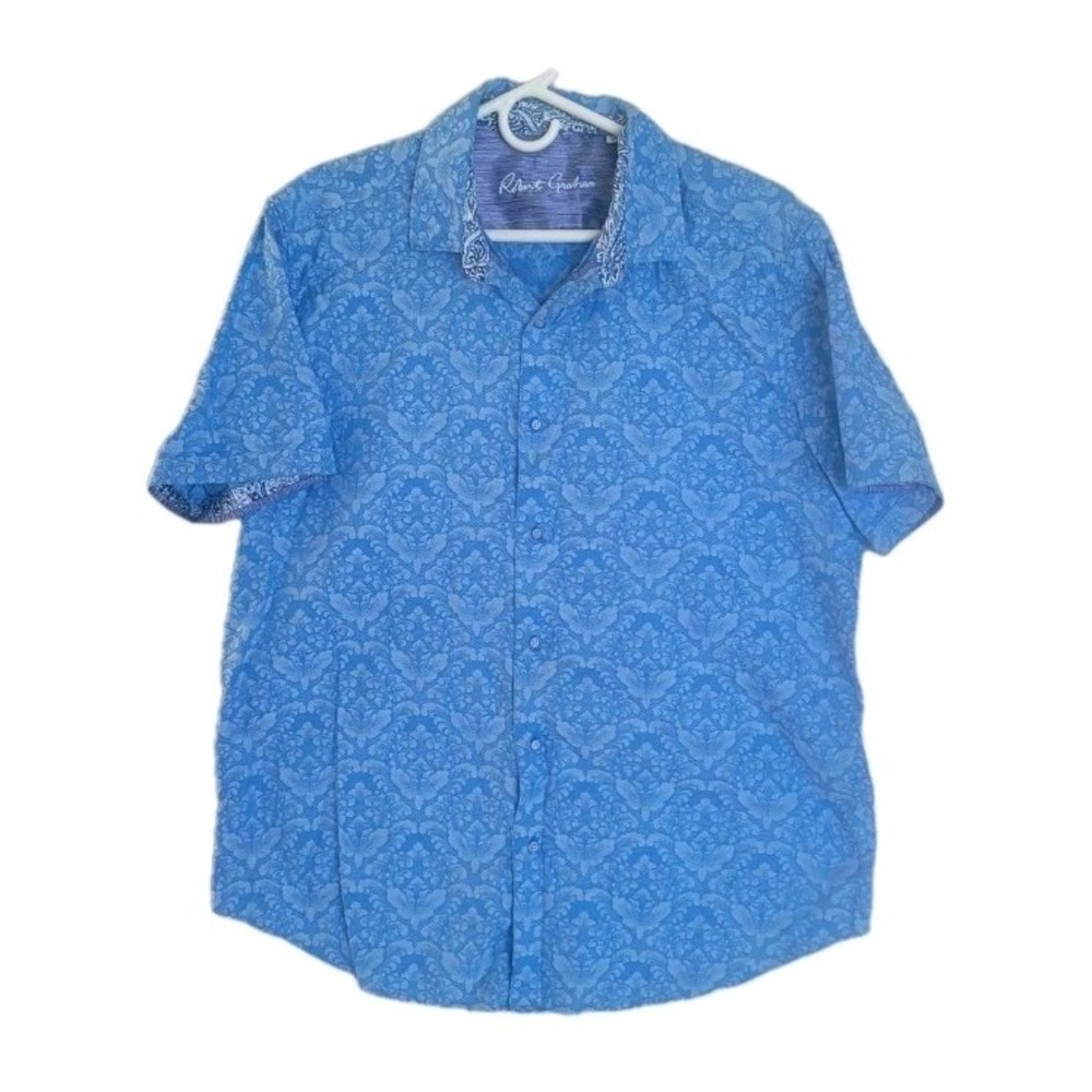 Robert Graham 2XL Geometric Paisley Shirt Light Blue Floral Short Sleeve Button